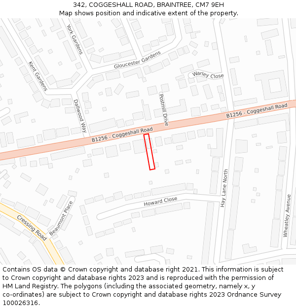 342, COGGESHALL ROAD, BRAINTREE, CM7 9EH: Location map and indicative extent of plot