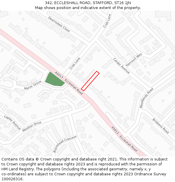 342, ECCLESHALL ROAD, STAFFORD, ST16 1JN: Location map and indicative extent of plot