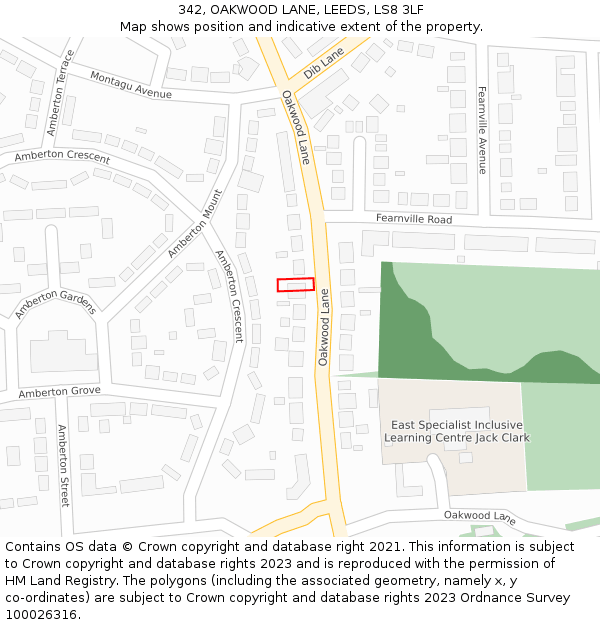 342, OAKWOOD LANE, LEEDS, LS8 3LF: Location map and indicative extent of plot