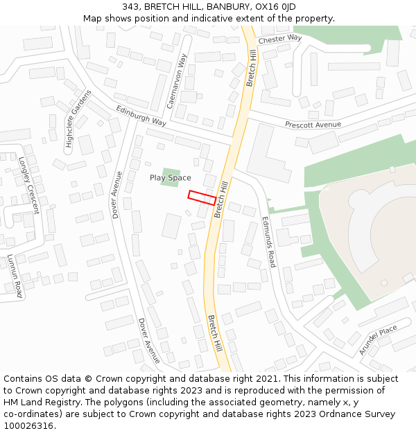 343, BRETCH HILL, BANBURY, OX16 0JD: Location map and indicative extent of plot
