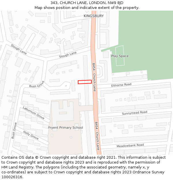 343, CHURCH LANE, LONDON, NW9 8JD: Location map and indicative extent of plot