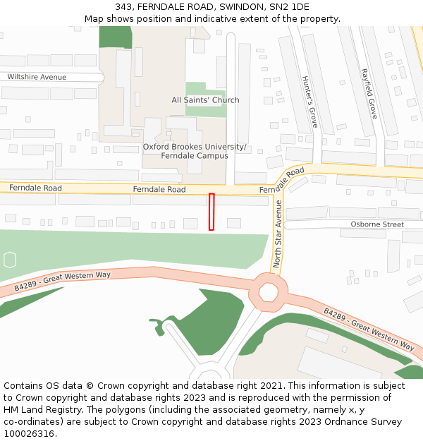 343, FERNDALE ROAD, SWINDON, SN2 1DE: Location map and indicative extent of plot
