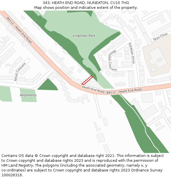 343, HEATH END ROAD, NUNEATON, CV10 7HG: Location map and indicative extent of plot