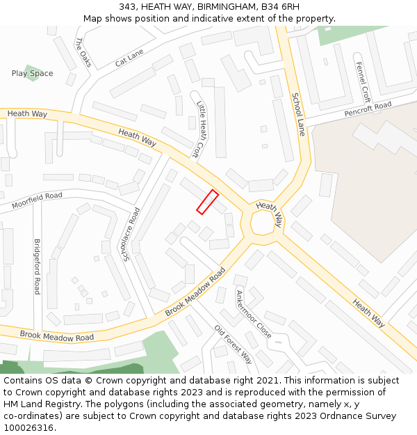 343, HEATH WAY, BIRMINGHAM, B34 6RH: Location map and indicative extent of plot