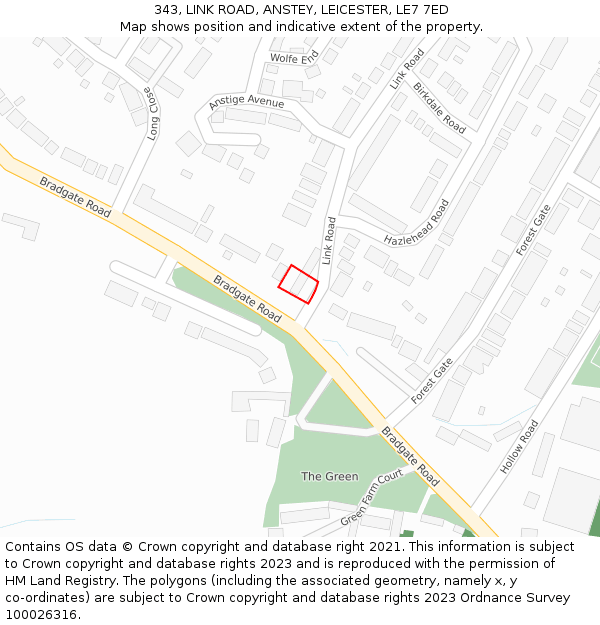 343, LINK ROAD, ANSTEY, LEICESTER, LE7 7ED: Location map and indicative extent of plot