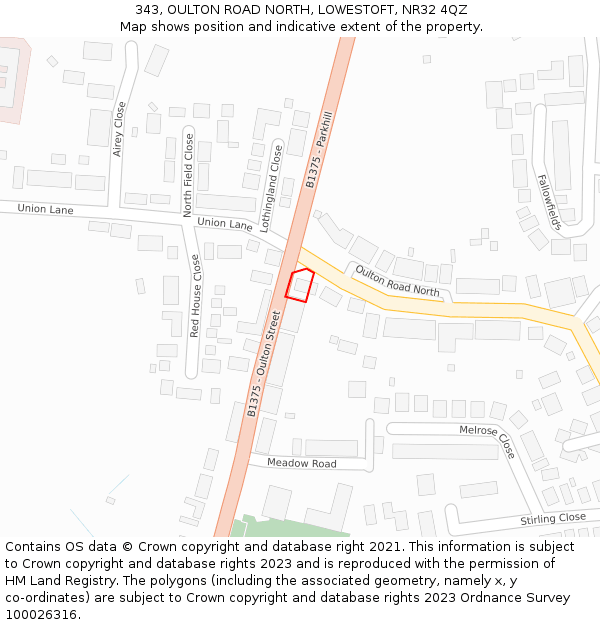 343, OULTON ROAD NORTH, LOWESTOFT, NR32 4QZ: Location map and indicative extent of plot
