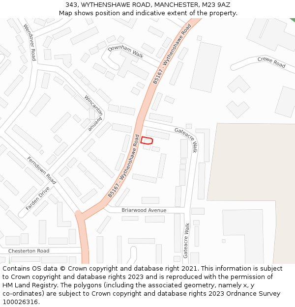 343, WYTHENSHAWE ROAD, MANCHESTER, M23 9AZ: Location map and indicative extent of plot
