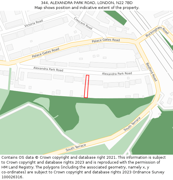 344, ALEXANDRA PARK ROAD, LONDON, N22 7BD: Location map and indicative extent of plot