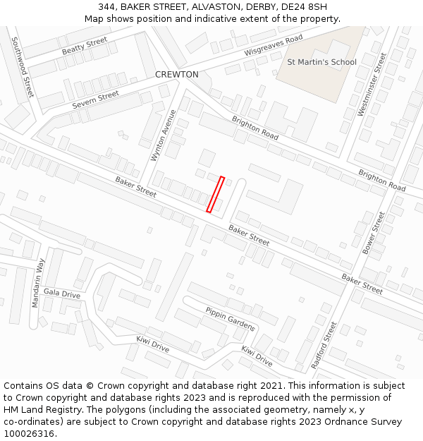 344, BAKER STREET, ALVASTON, DERBY, DE24 8SH: Location map and indicative extent of plot