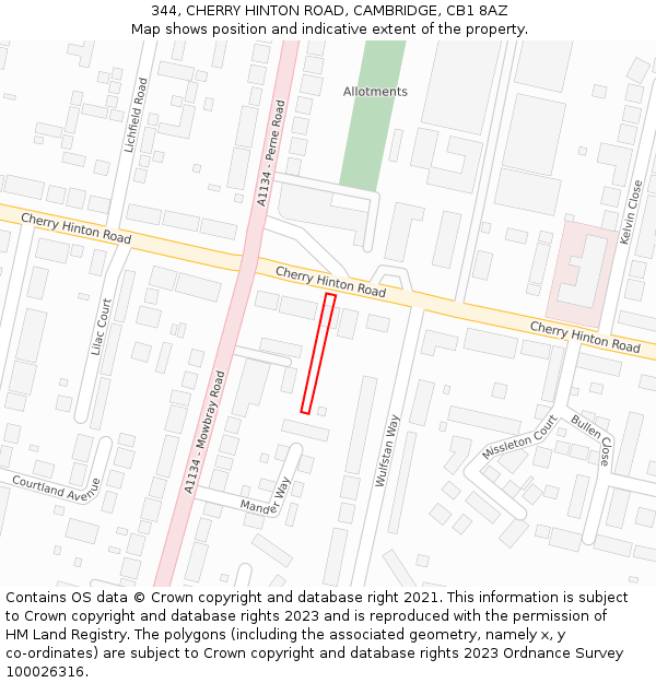 344, CHERRY HINTON ROAD, CAMBRIDGE, CB1 8AZ: Location map and indicative extent of plot