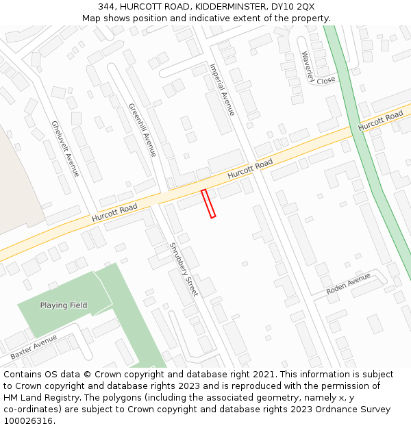 344, HURCOTT ROAD, KIDDERMINSTER, DY10 2QX: Location map and indicative extent of plot