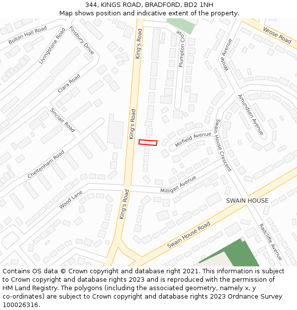344, KINGS ROAD, BRADFORD, BD2 1NH: Location map and indicative extent of plot