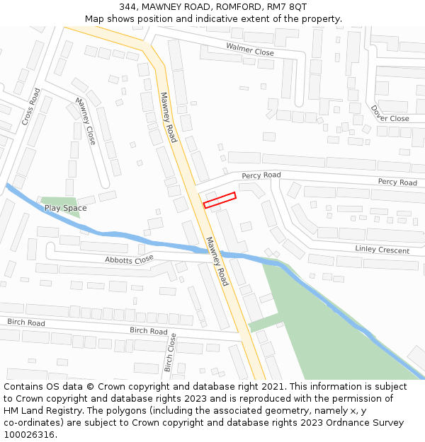344, MAWNEY ROAD, ROMFORD, RM7 8QT: Location map and indicative extent of plot