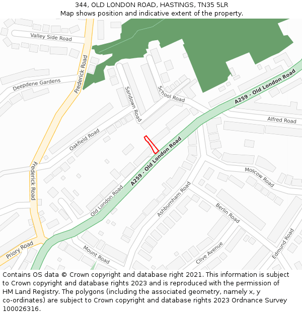 344, OLD LONDON ROAD, HASTINGS, TN35 5LR: Location map and indicative extent of plot