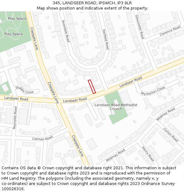 345, LANDSEER ROAD, IPSWICH, IP3 9LR: Location map and indicative extent of plot