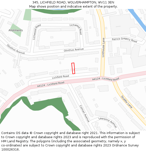 345, LICHFIELD ROAD, WOLVERHAMPTON, WV11 3EN: Location map and indicative extent of plot