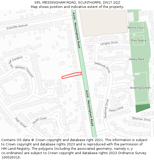 345, MESSINGHAM ROAD, SCUNTHORPE, DN17 2QZ: Location map and indicative extent of plot