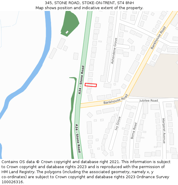 345, STONE ROAD, STOKE-ON-TRENT, ST4 8NH: Location map and indicative extent of plot