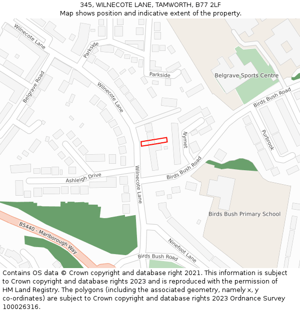 345, WILNECOTE LANE, TAMWORTH, B77 2LF: Location map and indicative extent of plot