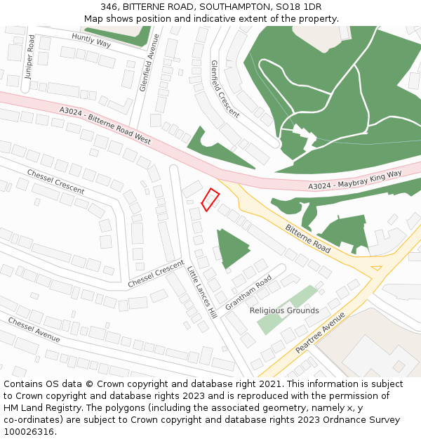 346, BITTERNE ROAD, SOUTHAMPTON, SO18 1DR: Location map and indicative extent of plot