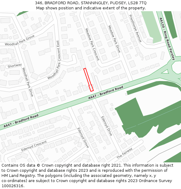 346, BRADFORD ROAD, STANNINGLEY, PUDSEY, LS28 7TQ: Location map and indicative extent of plot