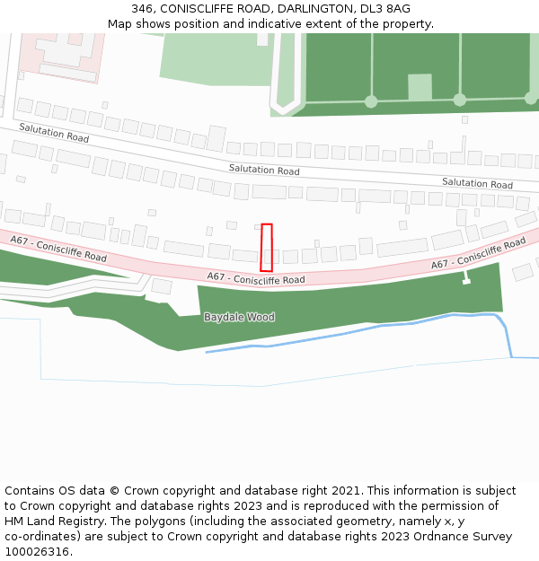 346, CONISCLIFFE ROAD, DARLINGTON, DL3 8AG: Location map and indicative extent of plot