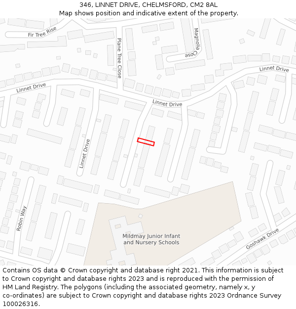 346, LINNET DRIVE, CHELMSFORD, CM2 8AL: Location map and indicative extent of plot