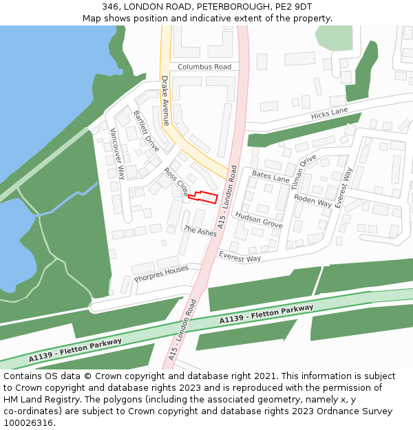 346, LONDON ROAD, PETERBOROUGH, PE2 9DT: Location map and indicative extent of plot