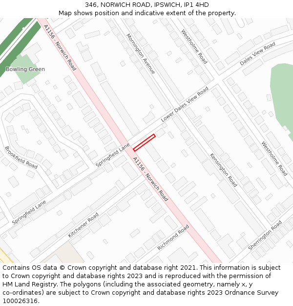 346, NORWICH ROAD, IPSWICH, IP1 4HD: Location map and indicative extent of plot