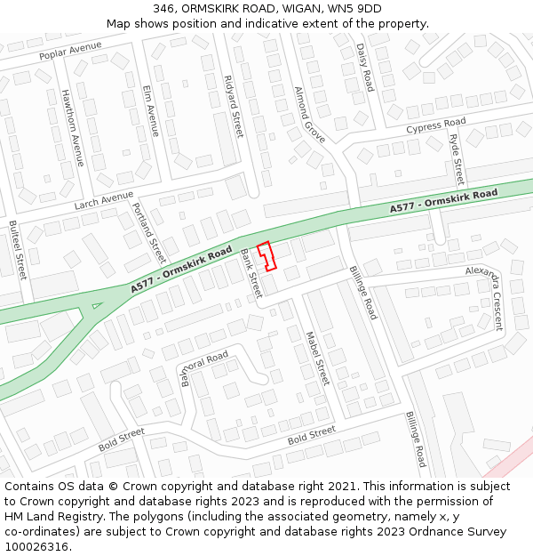 346, ORMSKIRK ROAD, WIGAN, WN5 9DD: Location map and indicative extent of plot