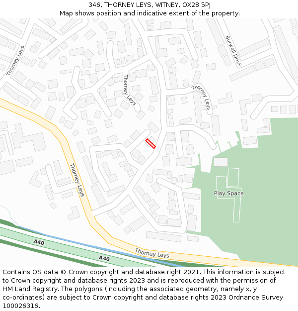 346, THORNEY LEYS, WITNEY, OX28 5PJ: Location map and indicative extent of plot