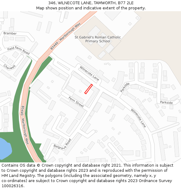 346, WILNECOTE LANE, TAMWORTH, B77 2LE: Location map and indicative extent of plot