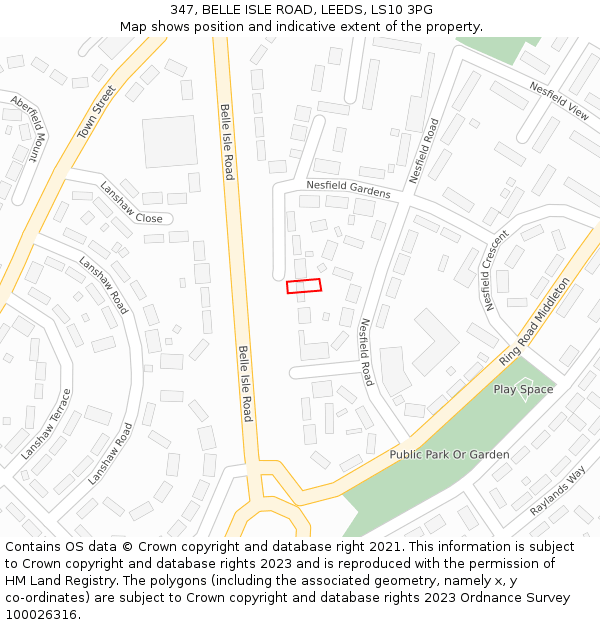 347, BELLE ISLE ROAD, LEEDS, LS10 3PG: Location map and indicative extent of plot