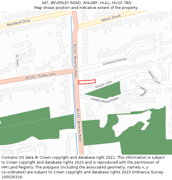347, BEVERLEY ROAD, ANLABY, HULL, HU10 7BQ: Location map and indicative extent of plot