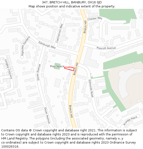 347, BRETCH HILL, BANBURY, OX16 0JD: Location map and indicative extent of plot