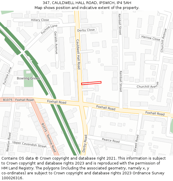 347, CAULDWELL HALL ROAD, IPSWICH, IP4 5AH: Location map and indicative extent of plot
