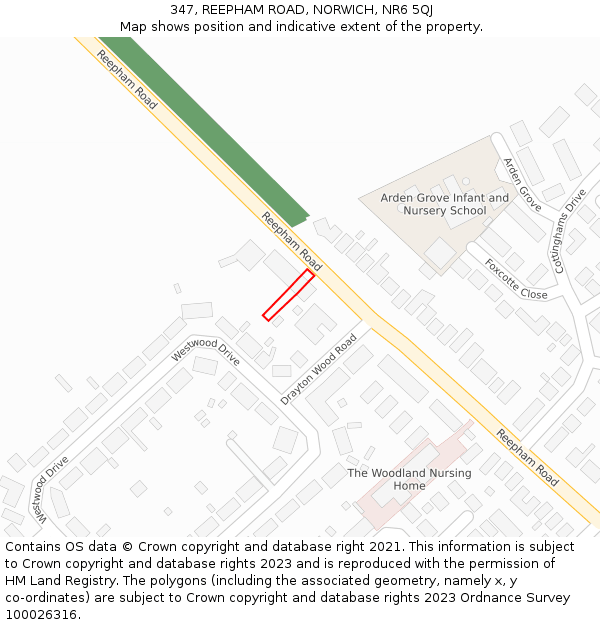 347, REEPHAM ROAD, NORWICH, NR6 5QJ: Location map and indicative extent of plot
