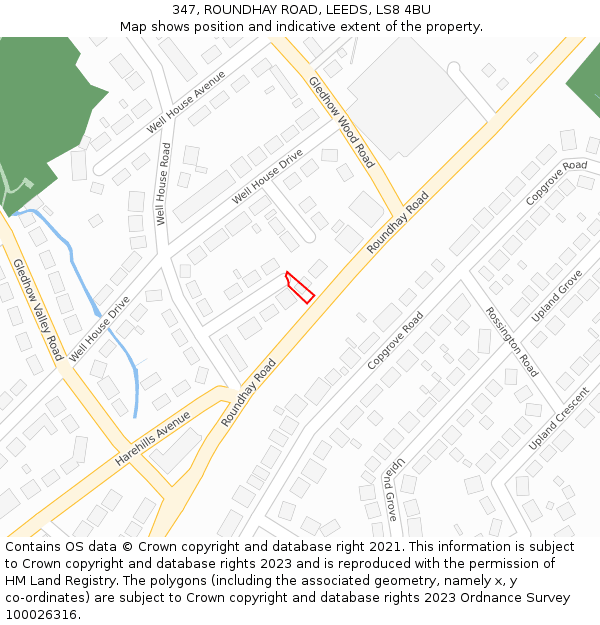 347, ROUNDHAY ROAD, LEEDS, LS8 4BU: Location map and indicative extent of plot