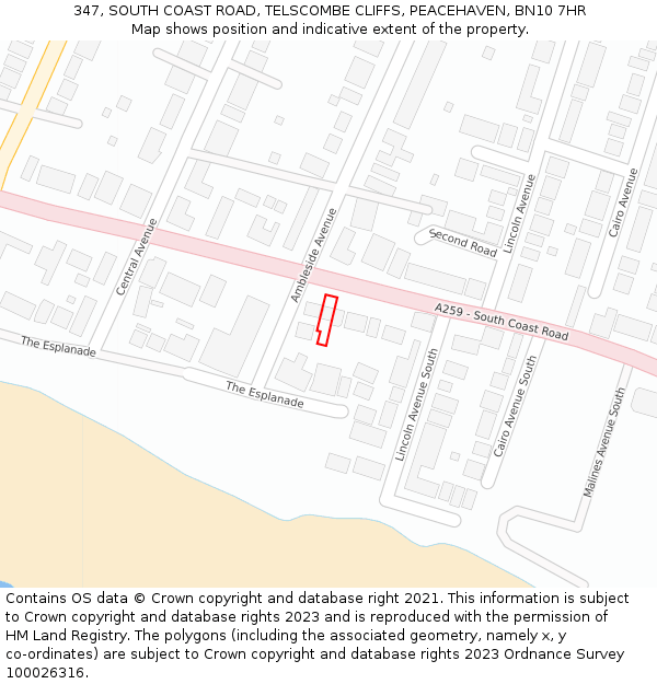 347, SOUTH COAST ROAD, TELSCOMBE CLIFFS, PEACEHAVEN, BN10 7HR: Location map and indicative extent of plot