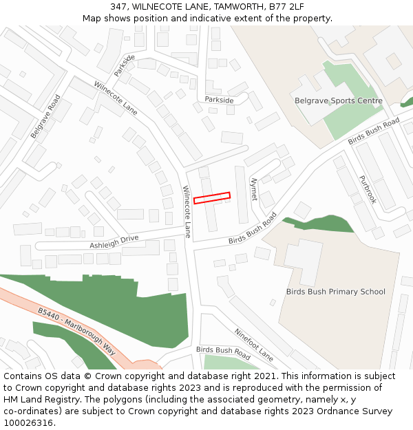 347, WILNECOTE LANE, TAMWORTH, B77 2LF: Location map and indicative extent of plot