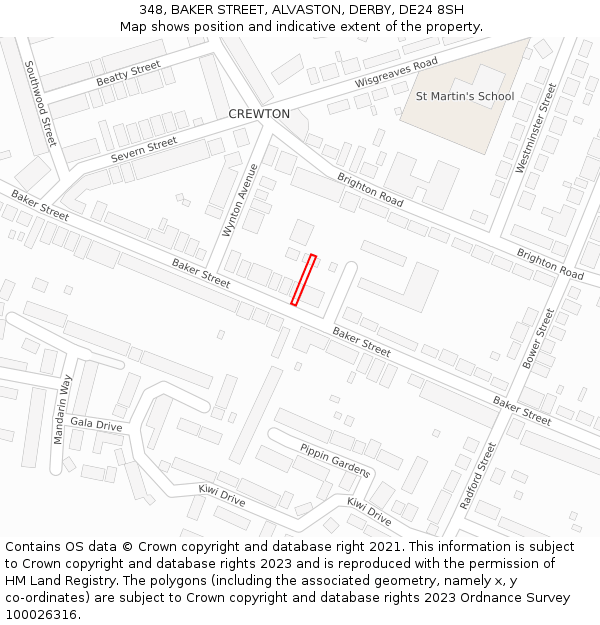 348, BAKER STREET, ALVASTON, DERBY, DE24 8SH: Location map and indicative extent of plot