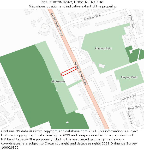348, BURTON ROAD, LINCOLN, LN1 3UP: Location map and indicative extent of plot