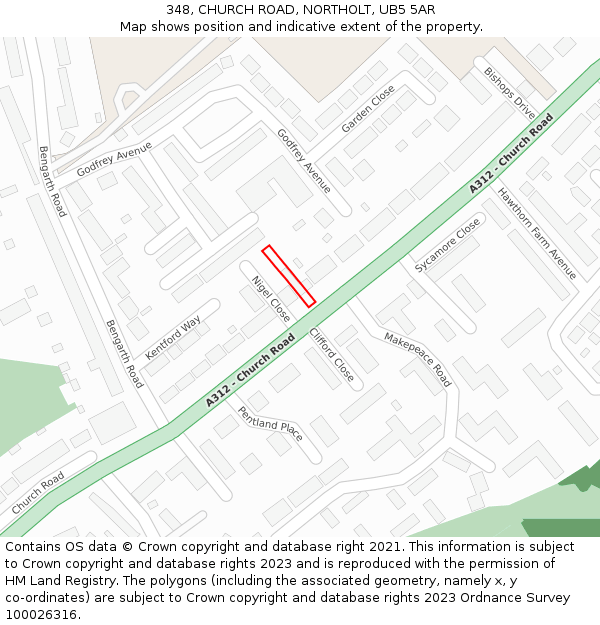 348, CHURCH ROAD, NORTHOLT, UB5 5AR: Location map and indicative extent of plot