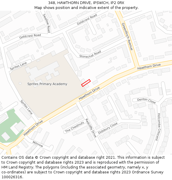 348, HAWTHORN DRIVE, IPSWICH, IP2 0RX: Location map and indicative extent of plot