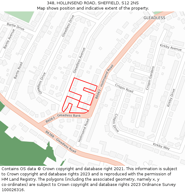 348, HOLLINSEND ROAD, SHEFFIELD, S12 2NS: Location map and indicative extent of plot