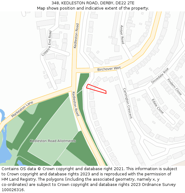 348, KEDLESTON ROAD, DERBY, DE22 2TE: Location map and indicative extent of plot