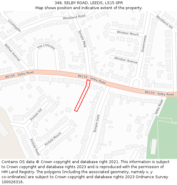348, SELBY ROAD, LEEDS, LS15 0PR: Location map and indicative extent of plot