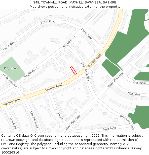 348, TOWNHILL ROAD, MAYHILL, SWANSEA, SA1 6PB: Location map and indicative extent of plot