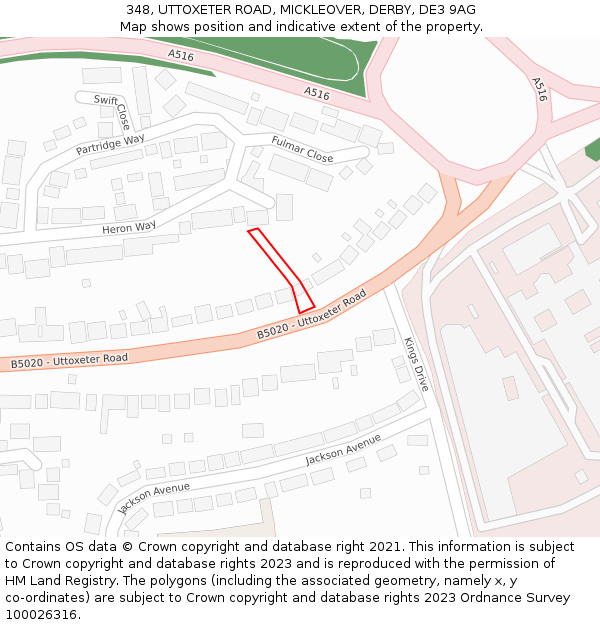 348, UTTOXETER ROAD, MICKLEOVER, DERBY, DE3 9AG: Location map and indicative extent of plot