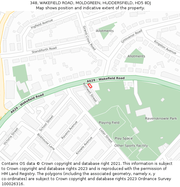 348, WAKEFIELD ROAD, MOLDGREEN, HUDDERSFIELD, HD5 8DJ: Location map and indicative extent of plot